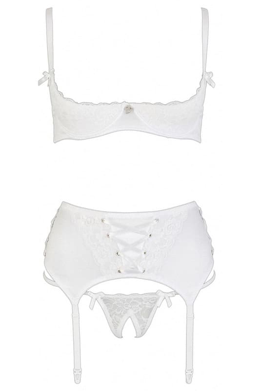 Lingerie sexy ouverte 3 pièces ouvert blanc - Cottelli Lingerie - Senslov