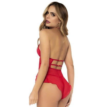 Body Rouge Effet Babydoll et String Rouge - Senslov