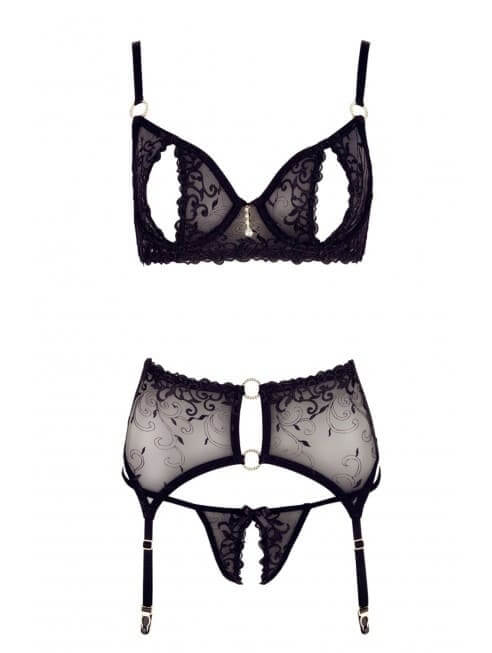 ensemble sexy ouvert noir porte jarretelle inclus - Senslov