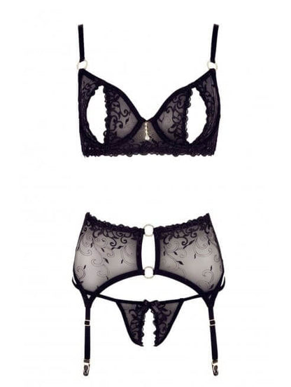 ensemble sexy ouvert noir porte jarretelle inclus - Senslov