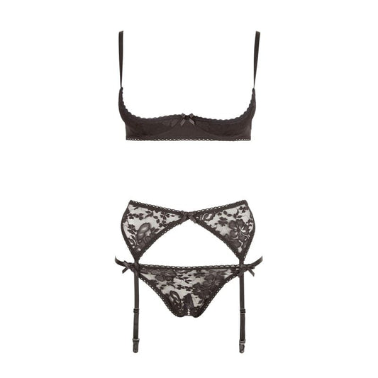 Ensemble Ouvert Sexy 3 Pièces - Dentelle Noire - Senslov