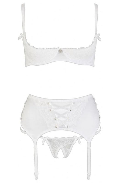 Lingerie sexy ouverte 3 pièces ouvert blanc - Cottelli Lingerie - Senslov