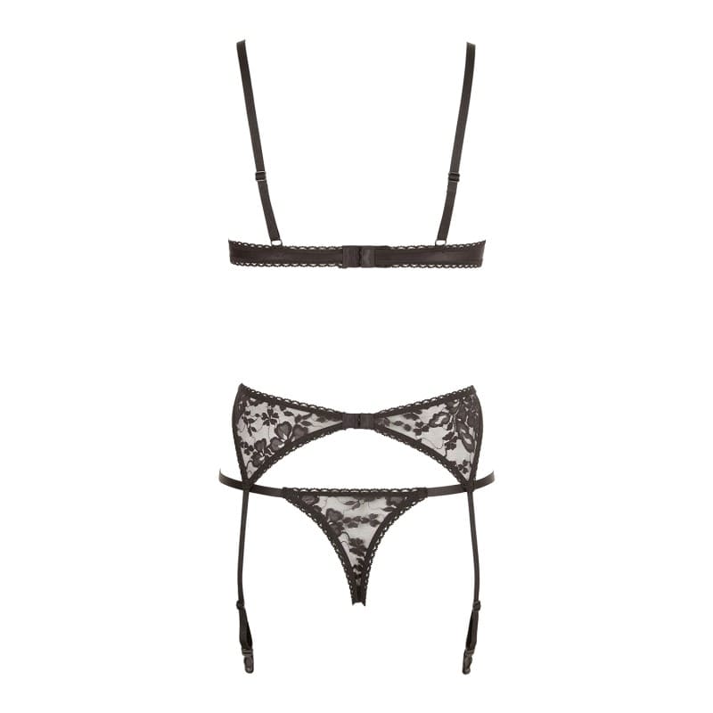 Ensemble Ouvert Sexy 3 Pièces - Dentelle Noire - Senslov