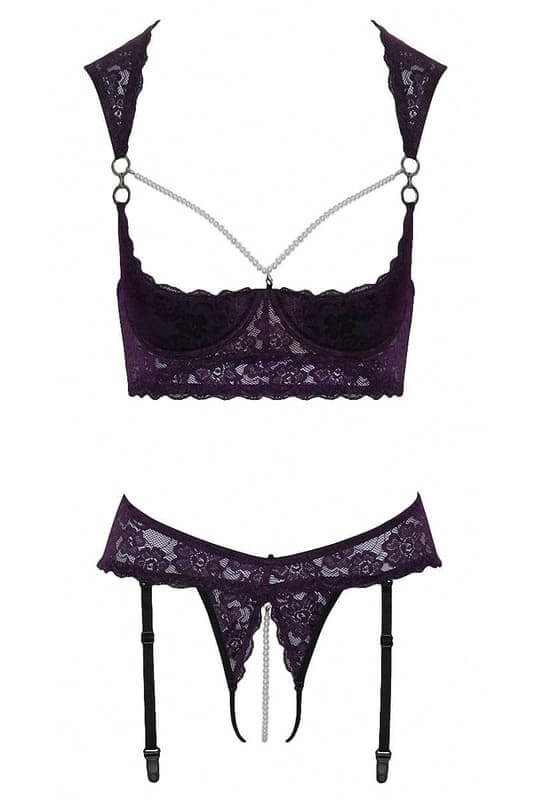 Ensemble lingerie ouverte violet - Cotelli Lingerie - Senslov