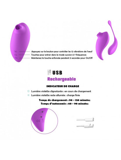Mode d'emploi oeuf vibrant 2en1 rose avec stimulateur clitoridien