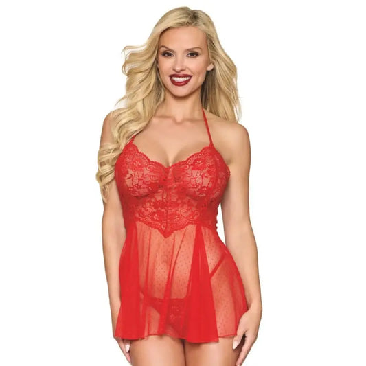 Nuisette-rouge-et-string-en-resille-et-dentelle-florale