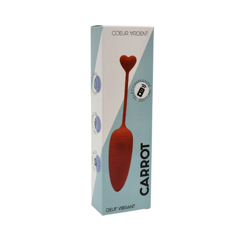 Emballage officiel de l'Oeuf Vibrant Carotte ludique orange en silicone et ABS CARROT