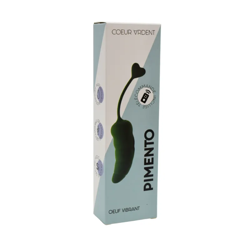 Emballage officiel oeuf Vibrant Pimento ludique vert en silicone et ABS PIMENTO