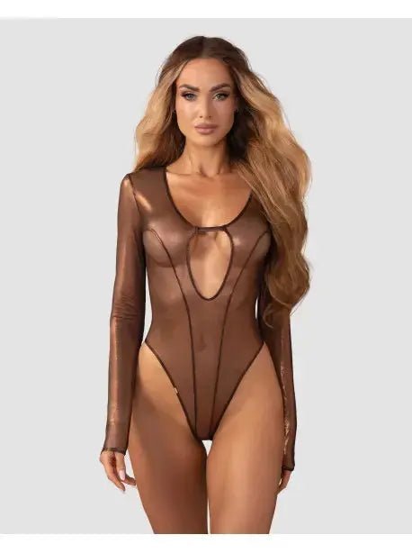 Body teddy sexy fine maille transparente reflet doré - Senslov