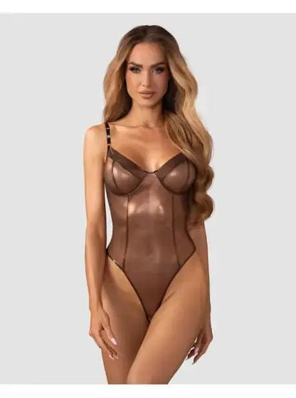 Body sexy teddy bretelles maille fine reflet doré - Senslov