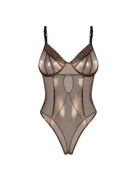 Body sexy teddy bretelles maille fine reflet doré - Senslov