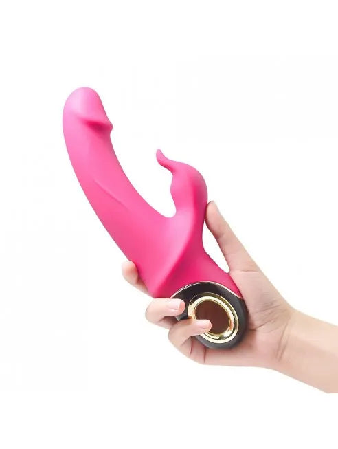 Vibromasseur rabbit puissant rose avec double moteur Plaisir Émoi dans une main