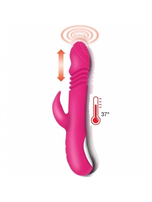 Vibromasseur rabbit va et vient chauffant en silicone doux vue de face